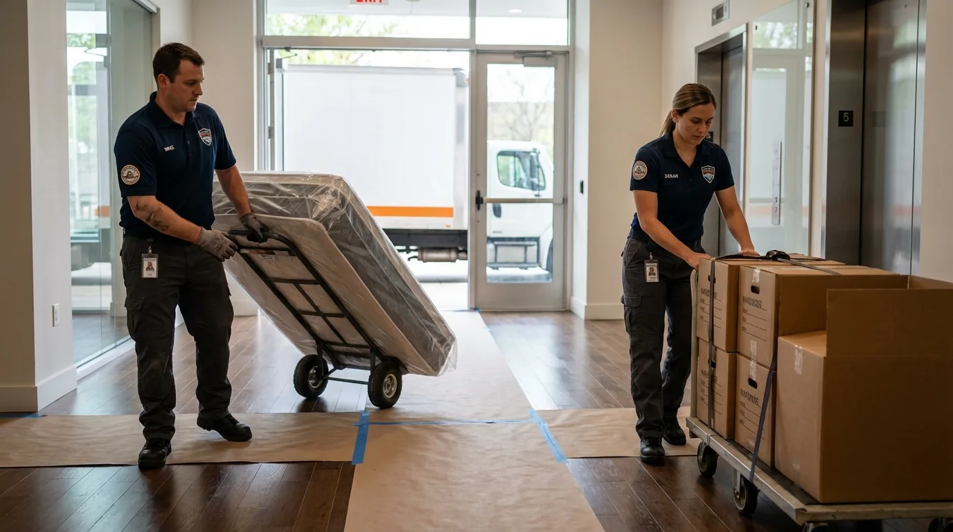Professional apartment movers loading elevator in Glen Allen, VA